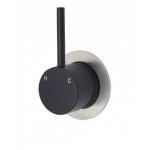 Kaya Up Wall Mixer, Matte Black, Small Round Brushed Nickel Plate